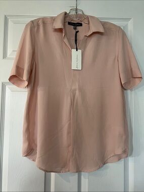 Jasmine & Juliana Short-Sleeve Collared Blouse in Light Peach
